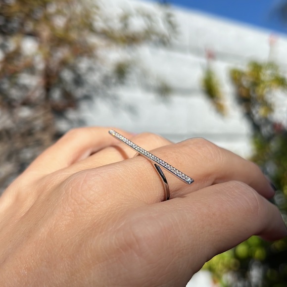 Silver Swarovski Crystal Bar Ring - Picture 2 of 5